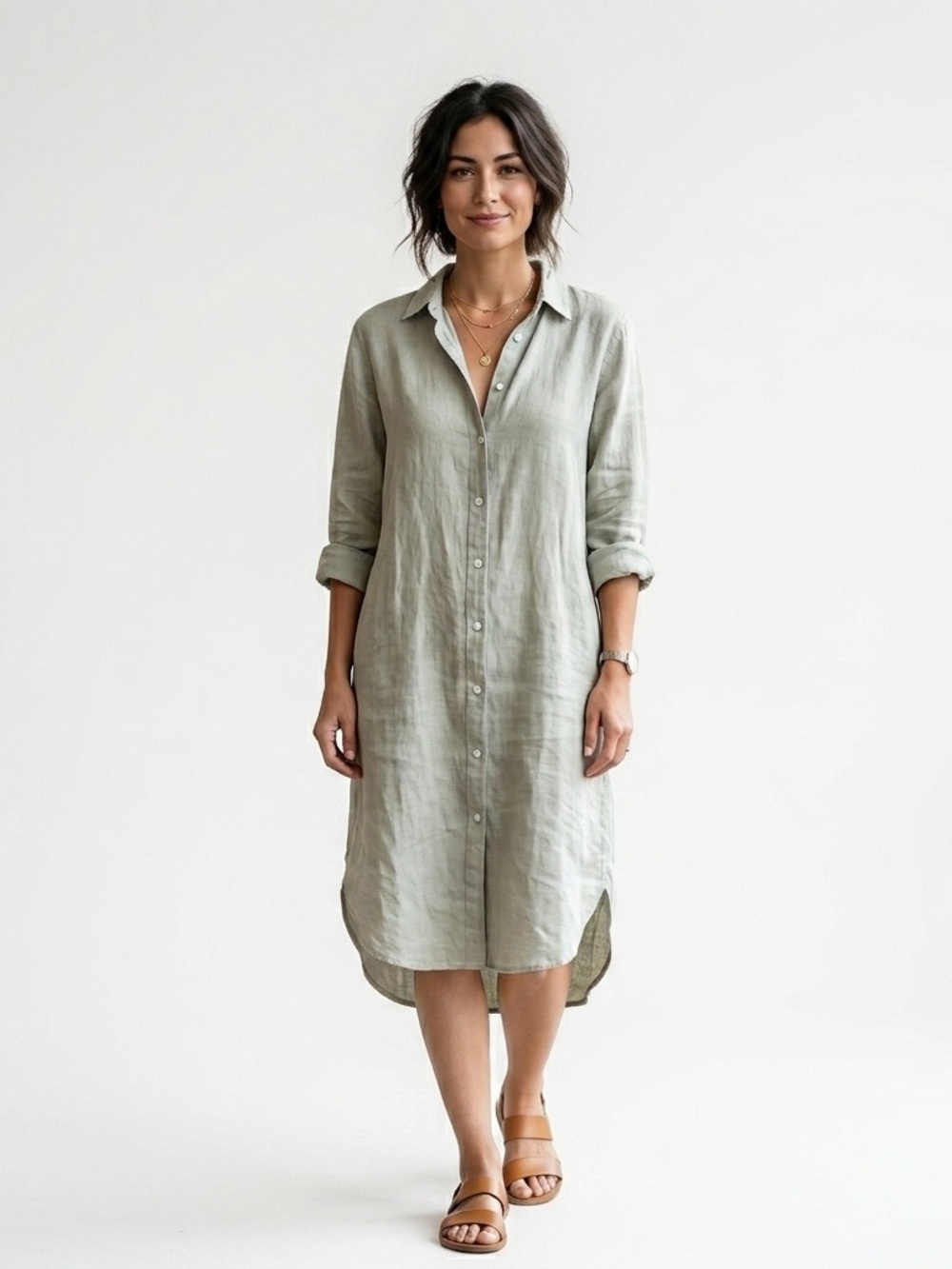 Assembly Label Linen Long Button Down Dress Light Sage Green Size 8 100% Linen